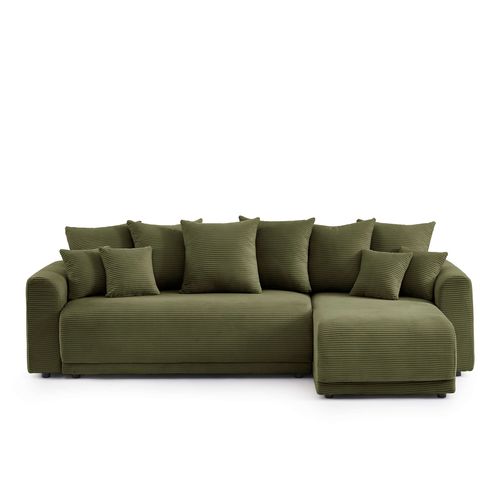 Canapé D'angle Convertible Et Réversible 4 Places Soline Velours Côtelé Vert