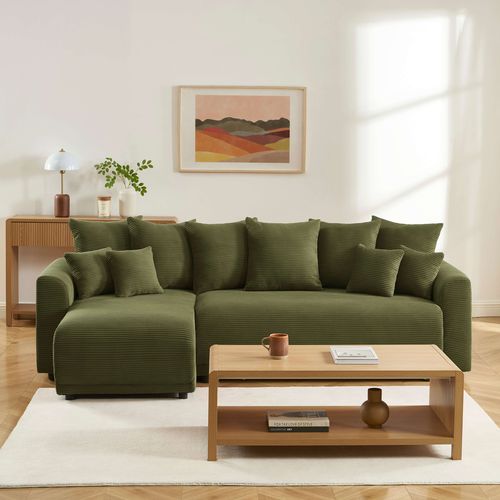 Canapé D'angle Convertible Et Réversible 4 Places Soline Velours Côtelé Vert