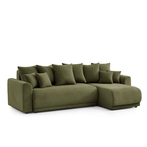 Canapé D'angle Convertible Et Réversible 4 Places Soline Velours Côtelé Vert