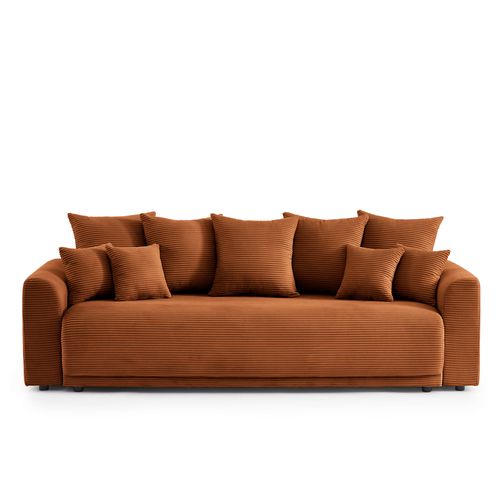 Canapé Droit Convertible 3 Places Soline Velours Côtelé Terracotta