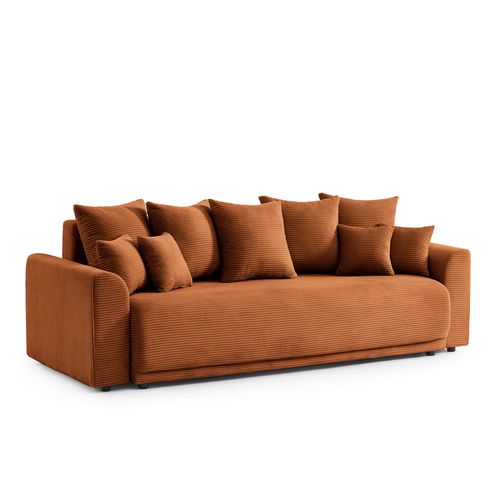 Canapé Droit Convertible 3 Places Soline Velours Côtelé Terracotta