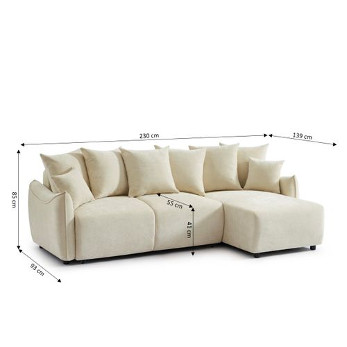 Canapé D'angle Convertible Et Réversible 4 Places Opaline Tissu Beige
