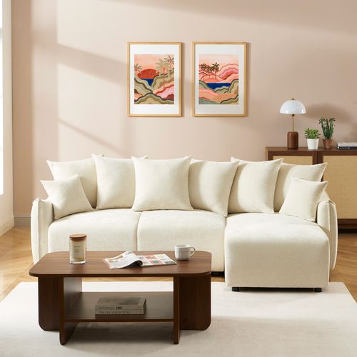 Canapé D'angle Convertible Et Réversible 4 Places Opaline Tissu Beige