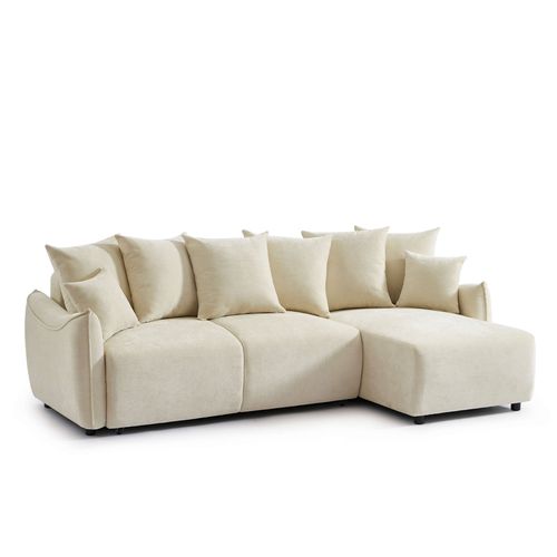 Canapé D'angle Convertible Et Réversible 4 Places Opaline Tissu Beige