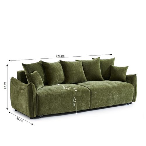Canapé Droit Convertible Opaline 3 Places Tissu Vert