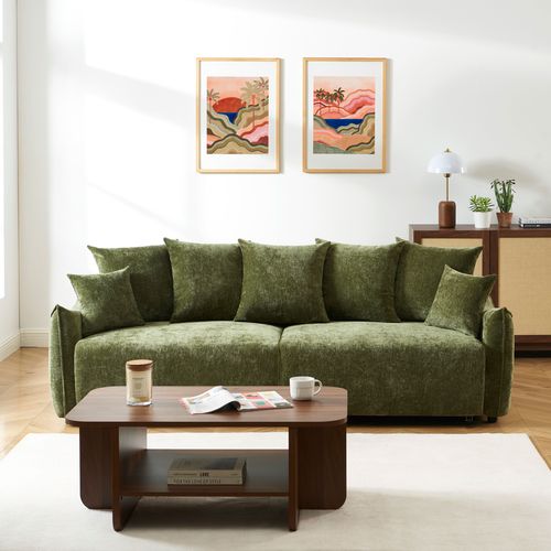 Canapé Droit Convertible Opaline 3 Places Tissu Vert