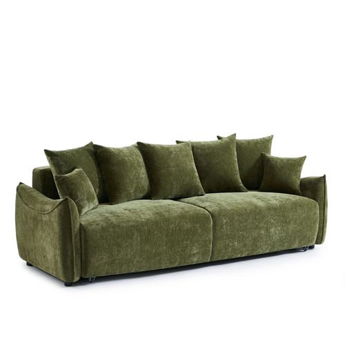 Canapé Droit Convertible Opaline 3 Places Tissu Vert