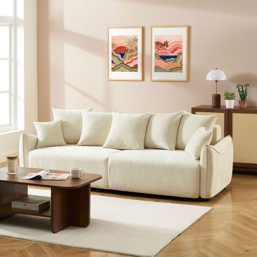 Canapé Droit Convertible Opaline 3 Places Tissu Beige