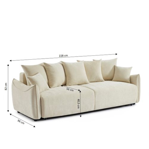 Canapé Droit Convertible Opaline 3 Places Tissu Beige