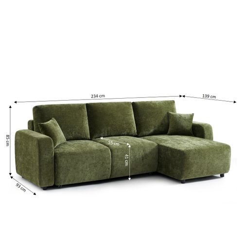 Canapé D'angle Convertible Et Réversible Livio 4 Places Tissu Vert