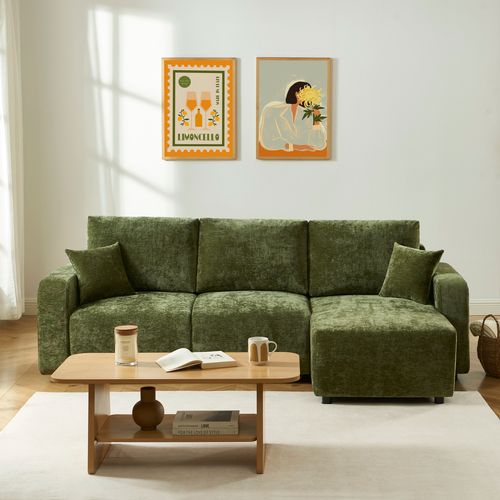 Canapé D'angle Convertible Et Réversible Livio 4 Places Tissu Vert