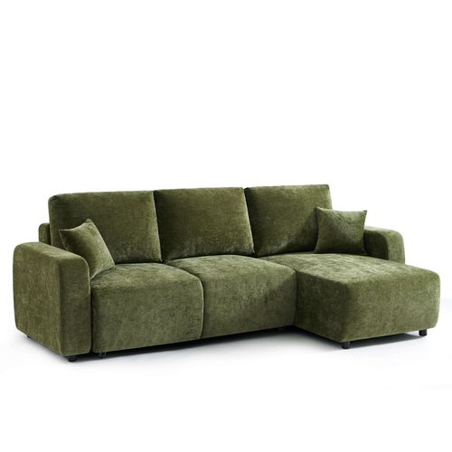 Canapé D'angle Convertible Et Réversible Livio 4 Places Tissu Vert