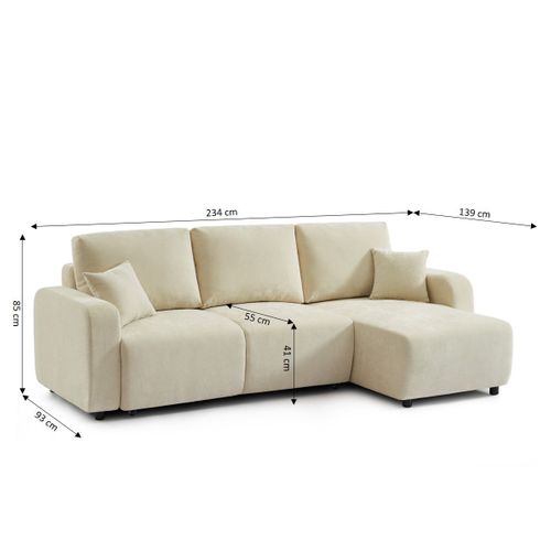 Canapé D'angle Convertible Et Réversible Livio 4 Places Tissu Beige