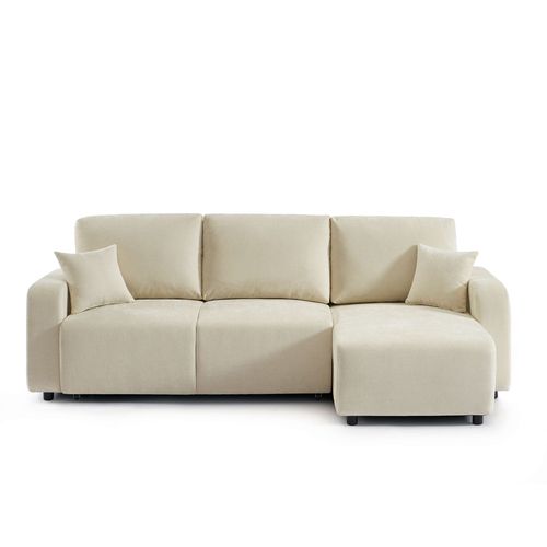 Canapé D'angle Convertible Et Réversible Livio 4 Places Tissu Beige