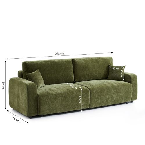 Canapé Droit Convertible Livio 3 Places Tissu Vert