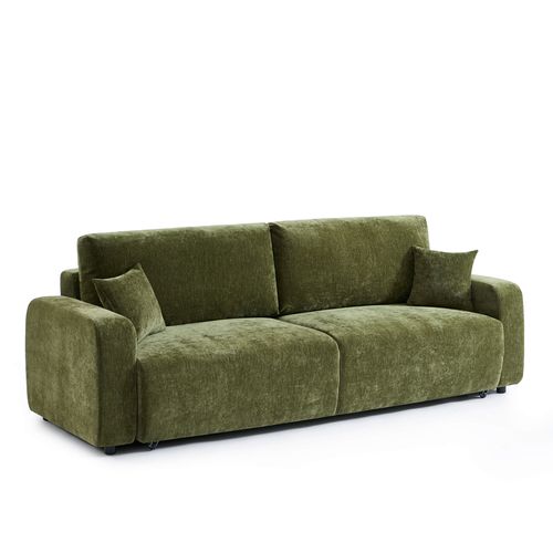 Canapé Droit Convertible Livio 3 Places Tissu Vert