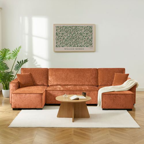 Canapé Panoramique Convertible Gavi 6 Places Tissu Terracotta