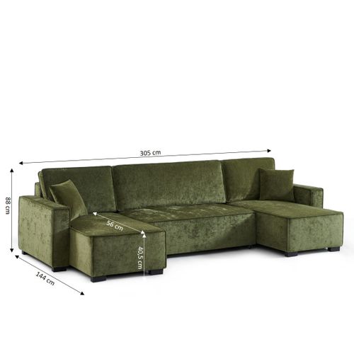 Canapé Panoramique Convertible Gavi 6 Places Tissu Vert