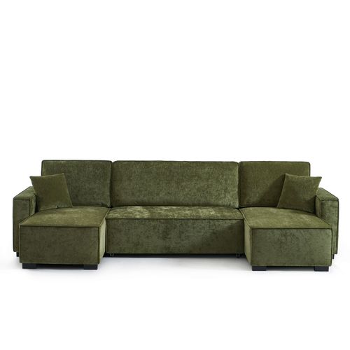 Canapé Panoramique Convertible Gavi 6 Places Tissu Vert