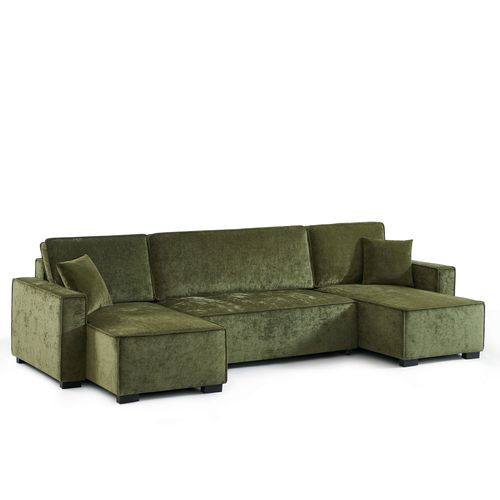 Canapé Panoramique Convertible Gavi 6 Places Tissu Vert