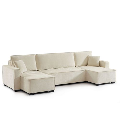 Canapé Panoramique Convertible Gavi 6 Places Tissu Beige
