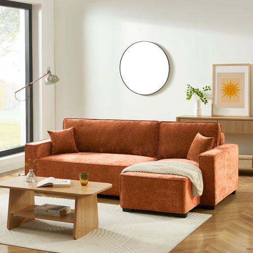 Canapé D'angle Convertible Et Réversible Gavi 4 Places Tissu Terracotta