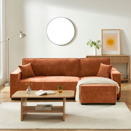 Canapé D'angle Convertible Et Réversible Gavi 4 Places Tissu Terracotta