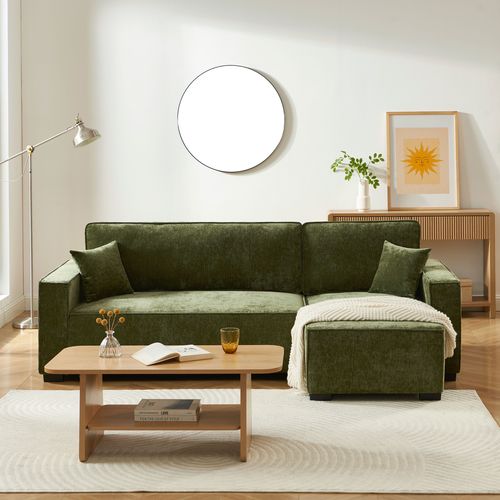 Canapé D'angle Convertible Et Réversible Gavi 4 Places Tissu Vert