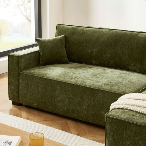 Canapé D'angle Convertible Et Réversible Gavi 4 Places Tissu Vert