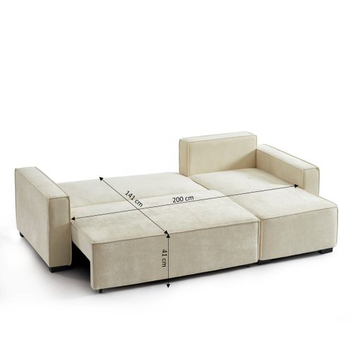 Canapé D'angle Convertible Et Réversible Gavi 4 Places Tissu Beige