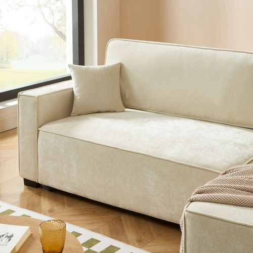 Canapé D'angle Convertible Et Réversible Gavi 4 Places Tissu Beige
