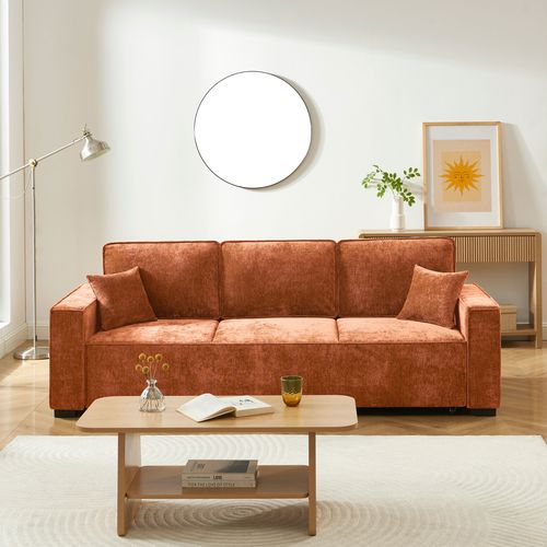 Canapé Droit Convertible Gavi 3 Places Tissu Terracotta