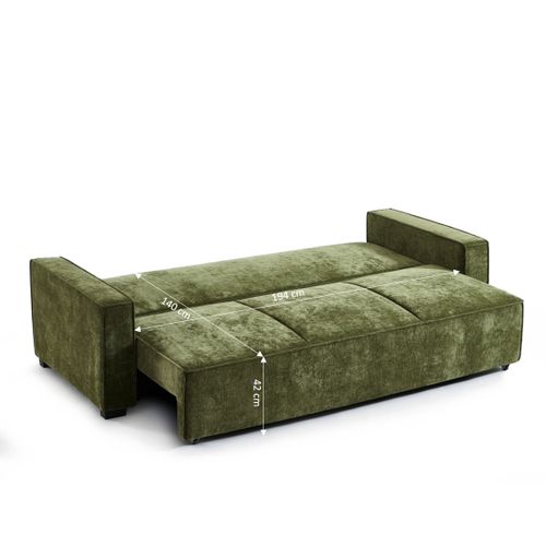 Canapé Droit Convertible Gavi 3 Places Tissu Vert