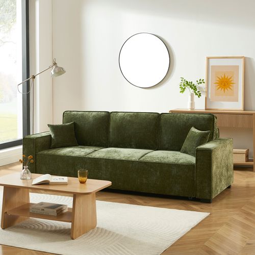 Canapé Droit Convertible Gavi 3 Places Tissu Vert