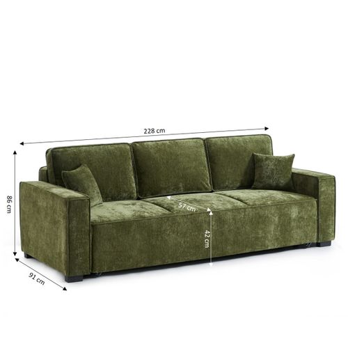 Canapé Droit Convertible Gavi 3 Places Tissu Vert