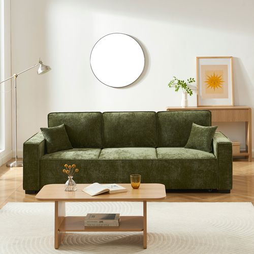 Canapé Droit Convertible Gavi 3 Places Tissu Vert