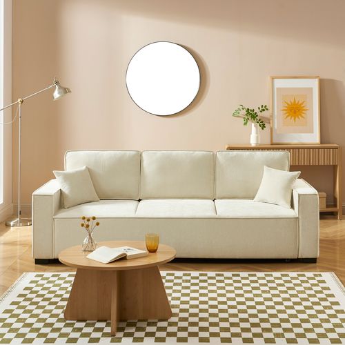 Canapé Droit Convertible Gavi 3 Places Tissu Beige