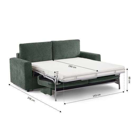 Canapé Droit Convertible Express Socca 3 Places Tissu Vert
