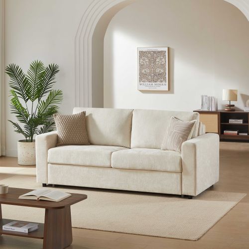 Canapé Droit Convertible Express Socca 3 Places Tissu Beige