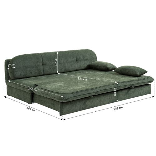 Banquette Convertible Cila 3 Places Tissu Vert