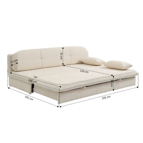 Banquette Convertible Cila 3 Places Tissu Beige