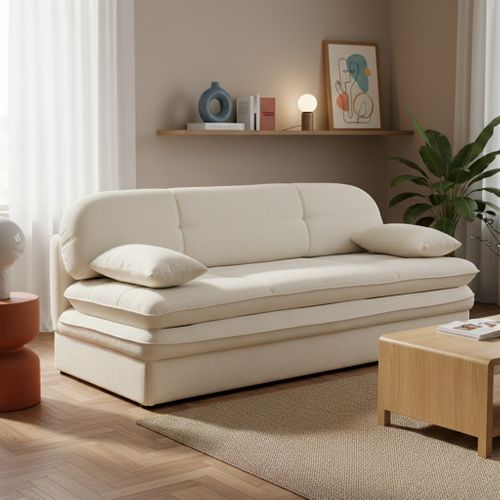 Banquette Convertible Cila 3 Places Tissu Beige