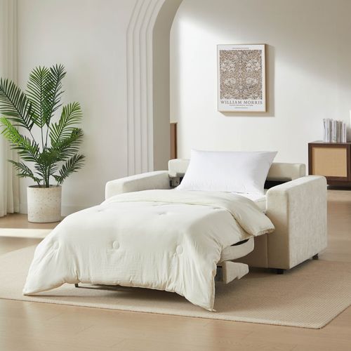 Canapé Droit Convertible Express Socca 2 Places Tissu Beige