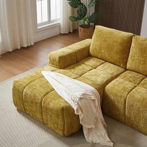 Canapé D'angle Gauche Compressé Aurea 4 Places Tissu Jaune Moutarde