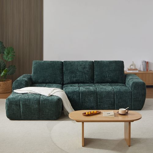 Canapé D'angle Gauche Compressé Aurea 4 Places Tissu Vert