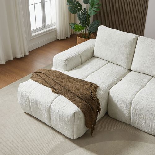 Canapé D'angle Gauche Compressé Aurea 4 Places Tissu Beige