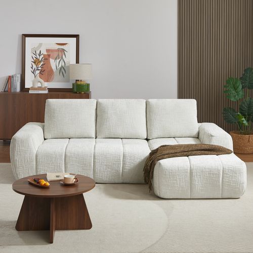 Canapé D'angle Droit Compressé Aurea 4 Places Tissu Beige