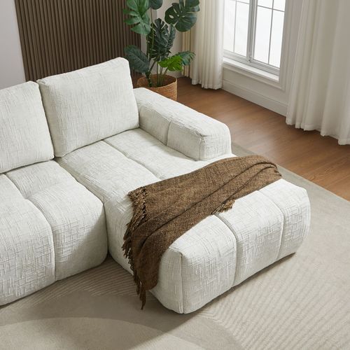 Canapé D'angle Droit Compressé Aurea 4 Places Tissu Beige