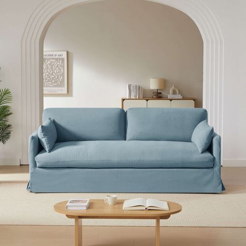 Canapé Droit Fixe Déhoussable Jatoba 3 Places Tissu Bleu