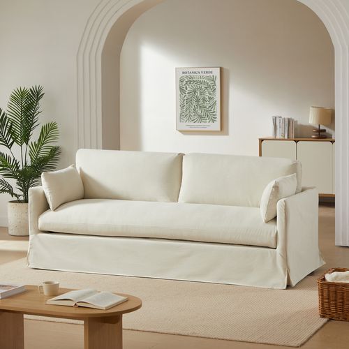 Canapé Droit Fixe Déhoussable Jatoba 3 Places Tissu Beige